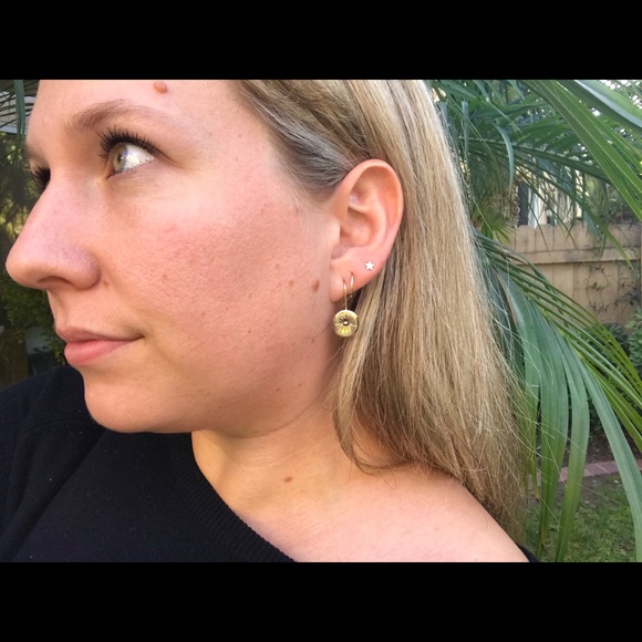 14k Gold Hematite Starburst Threader Drop Earrings - Picture 5 of 8